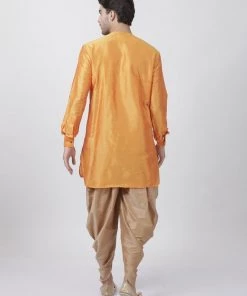 Vastramay Men's Orange Cotton Blend Kurta And Dhoti Pant Set 11 Vastramay Men's Orange Cotton Blend Kurta And Dhoti Pant Set