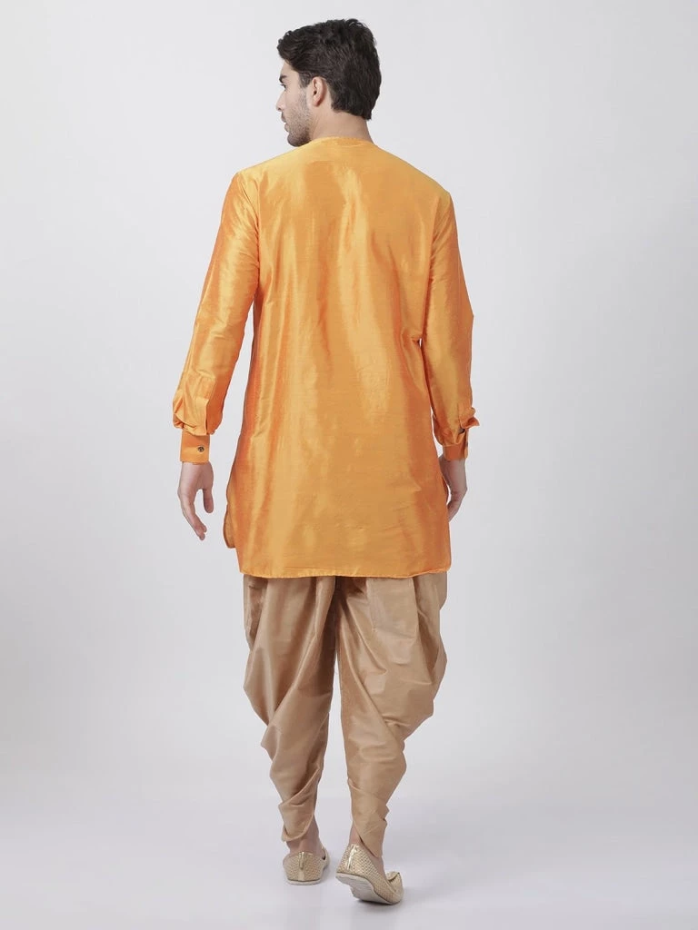 Vastramay Men's Orange Cotton Blend Kurta And Dhoti Pant Set 6 Vastramay Men's Orange Cotton Blend Kurta And Dhoti Pant Set