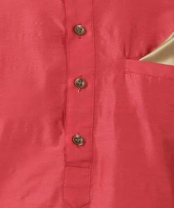 Vastramay Men's Red Cotton Blend Kurta