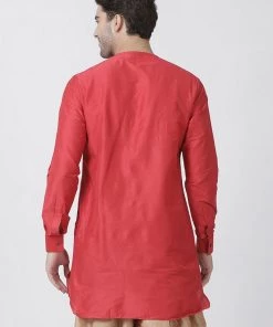 Vastramay Men's Red Cotton Blend Kurta