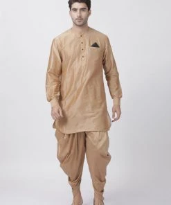 Vastramay Men's Gold Cotton Blend Kurta