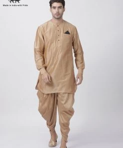 Vastramay Men's Gold Cotton Blend Kurta And Dhoti Pant Set Buy 1 Get 1