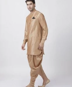 Vastramay Men's Gold Cotton Blend Kurta And Dhoti Pant Set Buy 1 Get 1