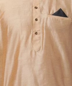 Vastramay Men's Gold Cotton Blend Kurta And Churidar Set