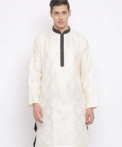 Vastramay Men's Gold Silk Blend Kurta