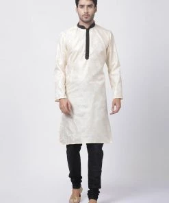 Vastramay Men's Gold Cotton Silk Blend Kurta And Pyjama Set