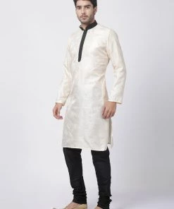 Vastramay Men's Gold Cotton Silk Blend Kurta And Pyjama Set