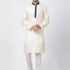 Vastramay Men's Gold Cotton Silk Blend Kurta And Pyjama Set