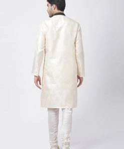 Vastramay Men's Gold Cotton Silk Blend Kurta And Pyjama Set