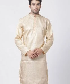 Vastramay Buy 1 Get 1 Men's Gold Cotton Silk Blend Kurta