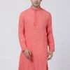 Vastramay Men's Pink Cotton Blend Kurta 1 Vastramay Men's Pink Cotton Blend Kurta