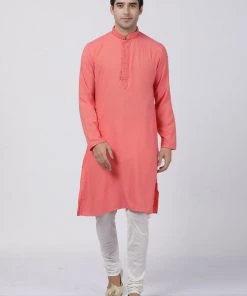 Vastramay Men's Pink Cotton Blend Kurta