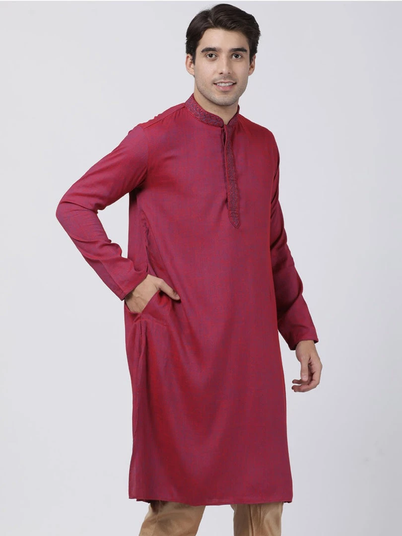 Vastramay Men's Purple Cotton Blend Kurta 4 Vastramay Men's Purple Cotton Blend Kurta