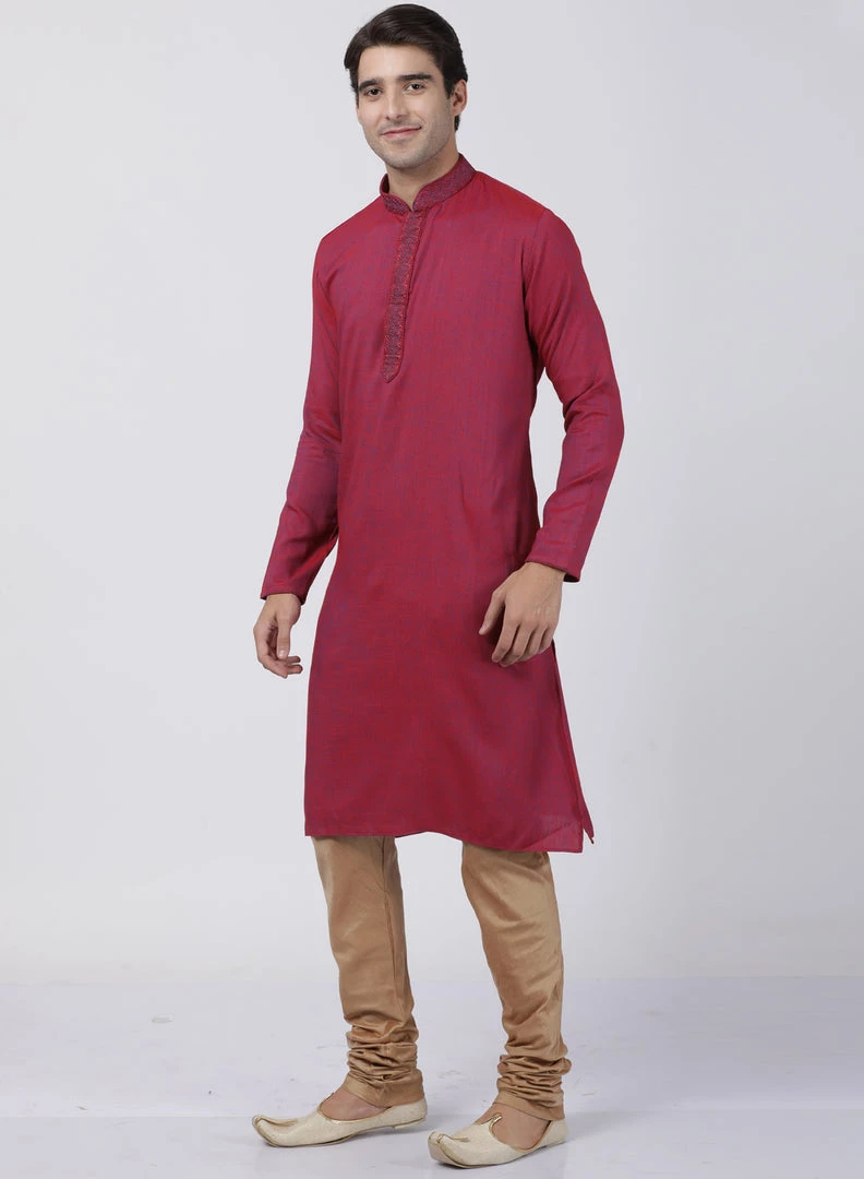 VASTRAMAY Men's Purple Cotton Blend Kurta And Churidar Set Kurta Sets 4 VASTRAMAY Men's Purple Cotton Blend Kurta And Churidar Set Kurta Sets