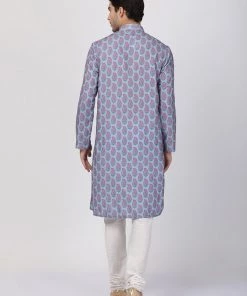 Vastramay Men's Grey Cotton Blend Kurta And Churidar Set Kurta Sets