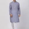 Vastramay Men's Grey Cotton Blend Kurta And Churidar Set