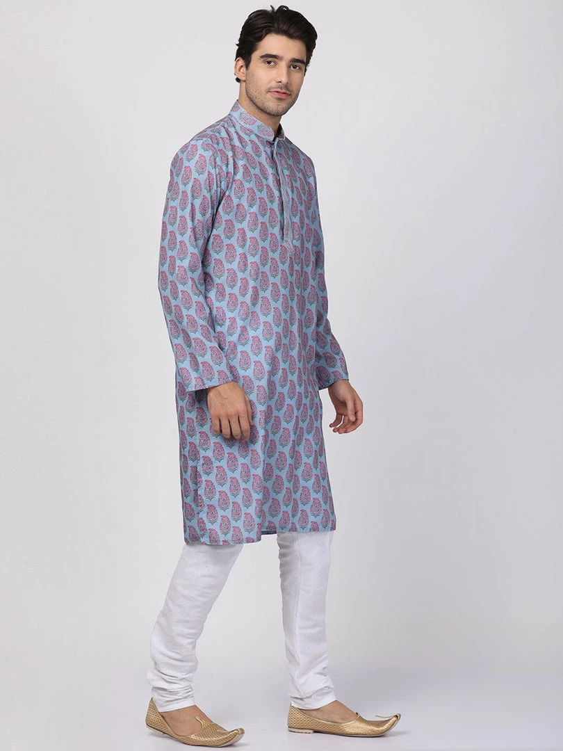 Vastramay Men's Grey Cotton Blend Kurta And Churidar Set 4 Vastramay Men's Grey Cotton Blend Kurta And Churidar Set