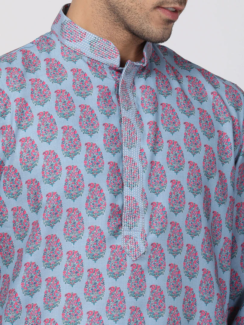 Vastramay Men's Grey Cotton Blend Kurta And Churidar Set 5 Vastramay Men's Grey Cotton Blend Kurta And Churidar Set