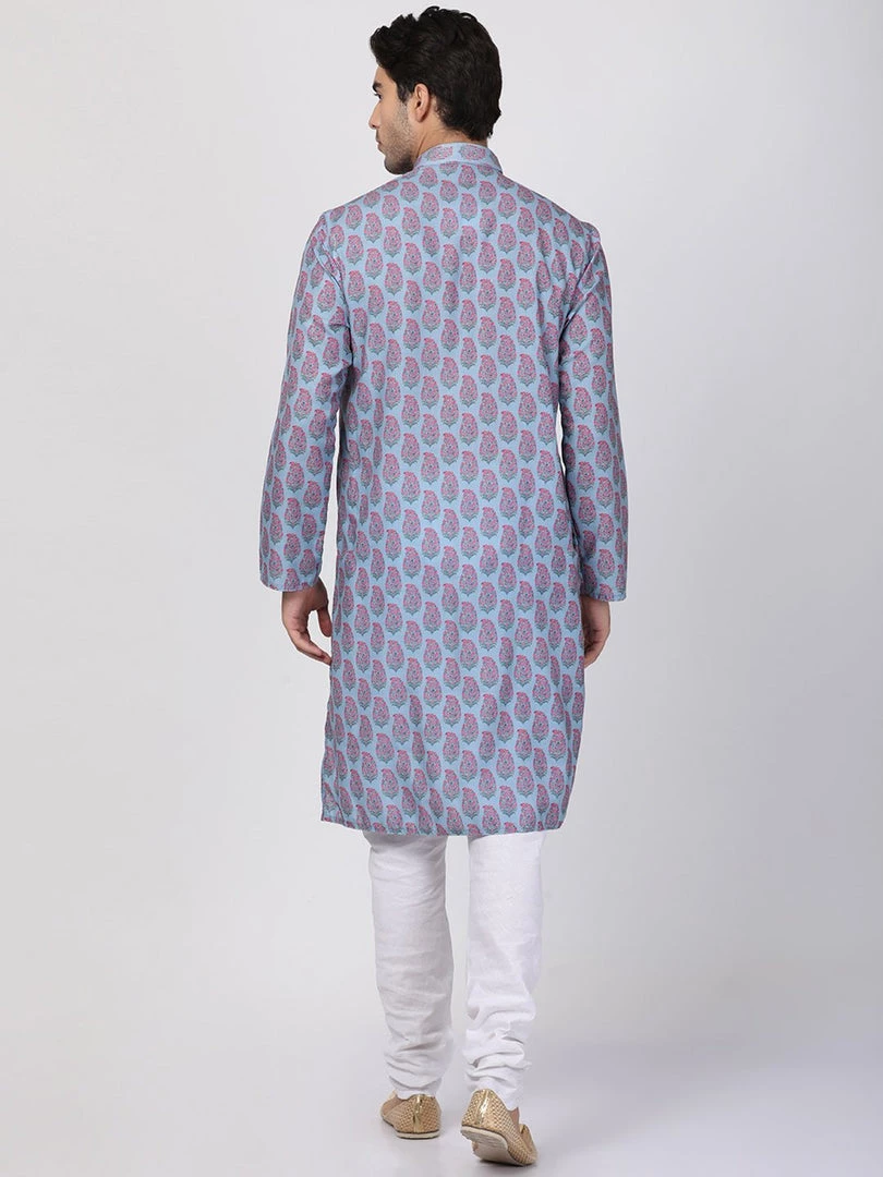 Vastramay Men's Grey Cotton Blend Kurta And Churidar Set 6 Vastramay Men's Grey Cotton Blend Kurta And Churidar Set