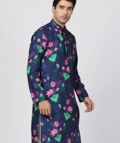 Vastramay Men's Blue Cotton Blend Kurta Buy 1 Get 1