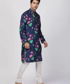 Buy 1 Get 1 Vastramay Men Blue & Pink Printed Kurta With Churidar
