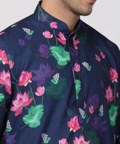Buy 1 Get 1 Vastramay Men Blue & Pink Printed Kurta With Churidar
