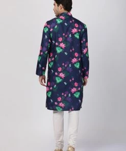 Buy 1 Get 1 Vastramay Men Blue & Pink Printed Kurta With Churidar