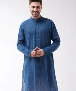 VASTRAMAY Men's Blue Pure Cotton Kurta