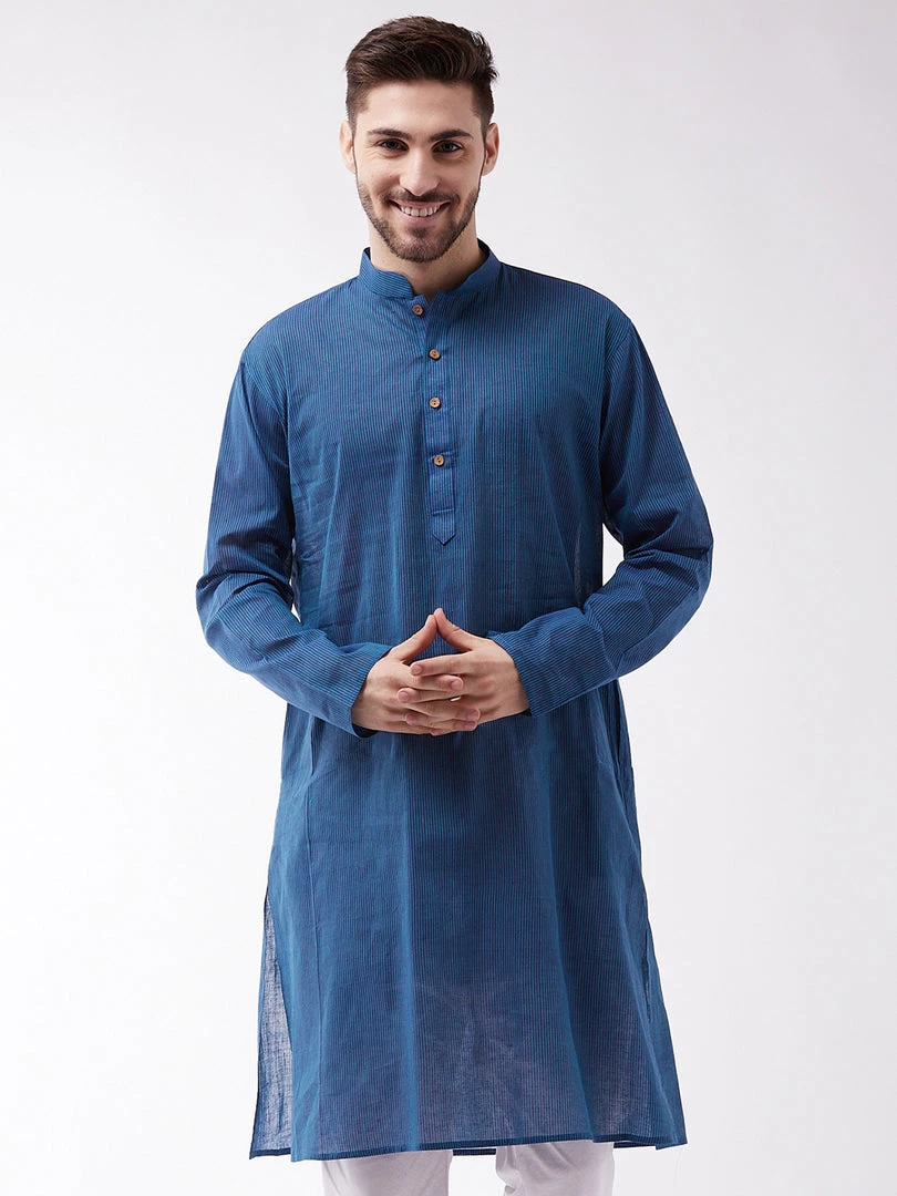VASTRAMAY Men's Blue Pure Cotton Kurta 3 VASTRAMAY Men's Blue Pure Cotton Kurta