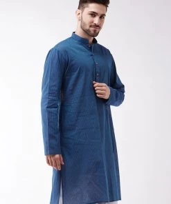 VASTRAMAY Men's Blue Pure Cotton Kurta