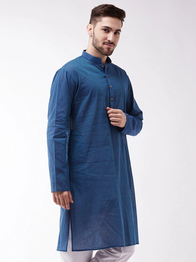 VASTRAMAY Men's Blue Pure Cotton Kurta 4 VASTRAMAY Men's Blue Pure Cotton Kurta