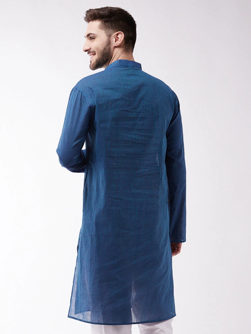 VASTRAMAY Men's Blue Pure Cotton Kurta 5 VASTRAMAY Men's Blue Pure Cotton Kurta