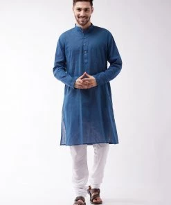 Vastramay Men's Blue Pure Cotton Kurta And Pyjama Set Buy 1 Get 1