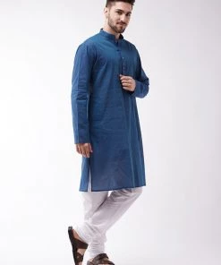 Vastramay Men's Blue Pure Cotton Kurta And Pyjama Set Buy 1 Get 1