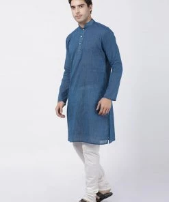 Vastramay Men's Blue Pure Cotton Kurta And Pyjama Set