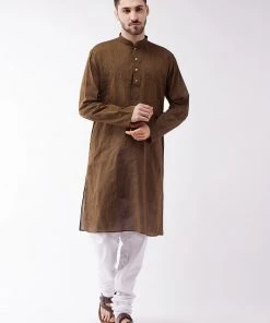 Vastramay Men's Coffee Brown Pure Cotton Kurta And Pyjama Set