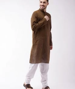 Vastramay Men's Coffee Brown Pure Cotton Kurta And Pyjama Set