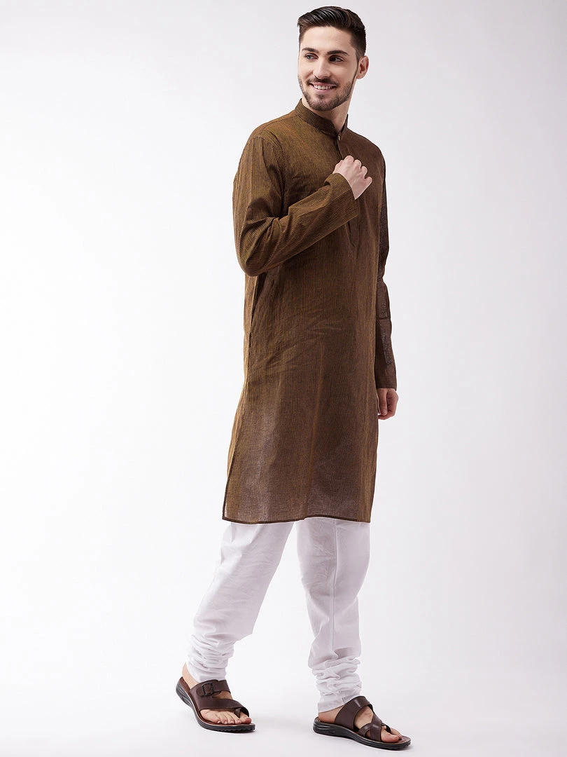 Vastramay Men's Coffee Brown Pure Cotton Kurta And Pyjama Set 4 Vastramay Men's Coffee Brown Pure Cotton Kurta And Pyjama Set