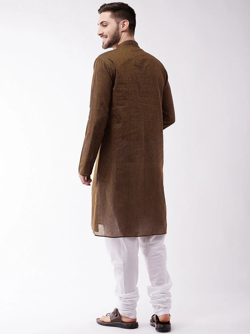 Vastramay Men's Coffee Brown Pure Cotton Kurta And Pyjama Set 5 Vastramay Men's Coffee Brown Pure Cotton Kurta And Pyjama Set