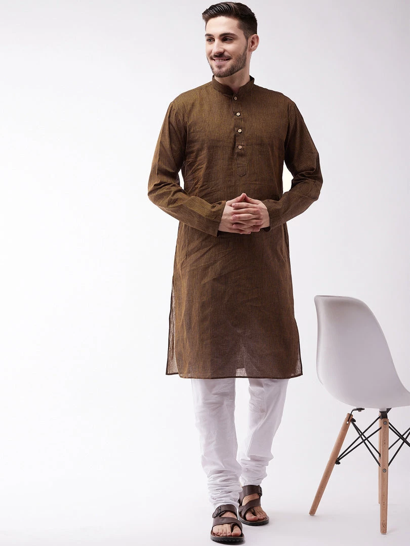 Vastramay Men's Coffee Brown Pure Cotton Kurta And Pyjama Set 8 Vastramay Men's Coffee Brown Pure Cotton Kurta And Pyjama Set