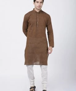 Vastramay Men's Brown Pure Cotton Kurta And Pyjama Set