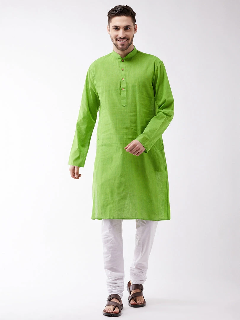 Vastramay Men's Green Pure Cotton Kurta And Churidar Set 3 Vastramay Men's Green Pure Cotton Kurta And Churidar Set