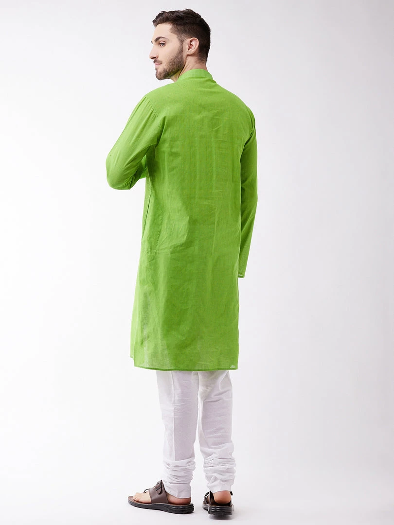 Vastramay Men's Green Pure Cotton Kurta And Churidar Set 5 Vastramay Men's Green Pure Cotton Kurta And Churidar Set