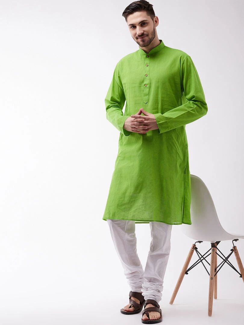 Vastramay Men's Green Pure Cotton Kurta And Churidar Set 8 Vastramay Men's Green Pure Cotton Kurta And Churidar Set