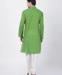 Vastramay Men's Green Pure Cotton Kurta And Churidar Set