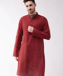 Vastramay Men's Maroon Pure Cotton Kurta