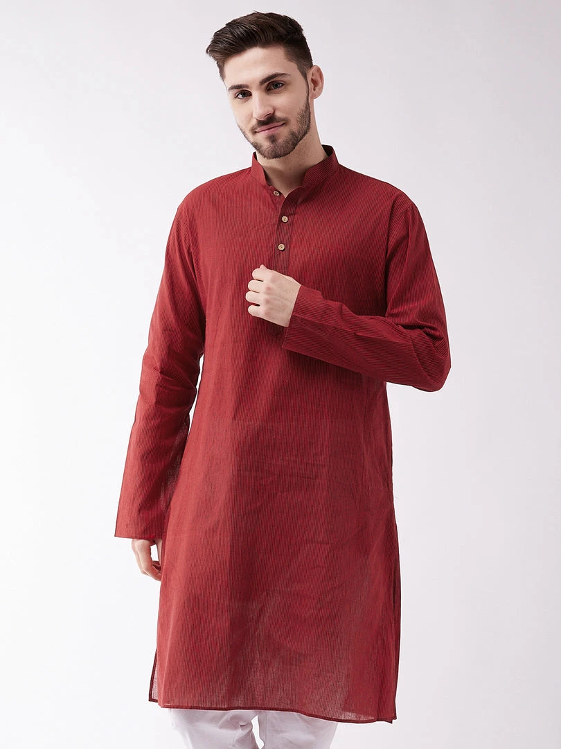 Vastramay Men's Maroon Pure Cotton Kurta 3 Vastramay Men's Maroon Pure Cotton Kurta