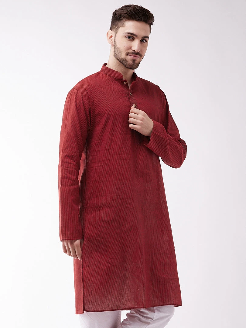Vastramay Men's Maroon Pure Cotton Kurta 4 Vastramay Men's Maroon Pure Cotton Kurta