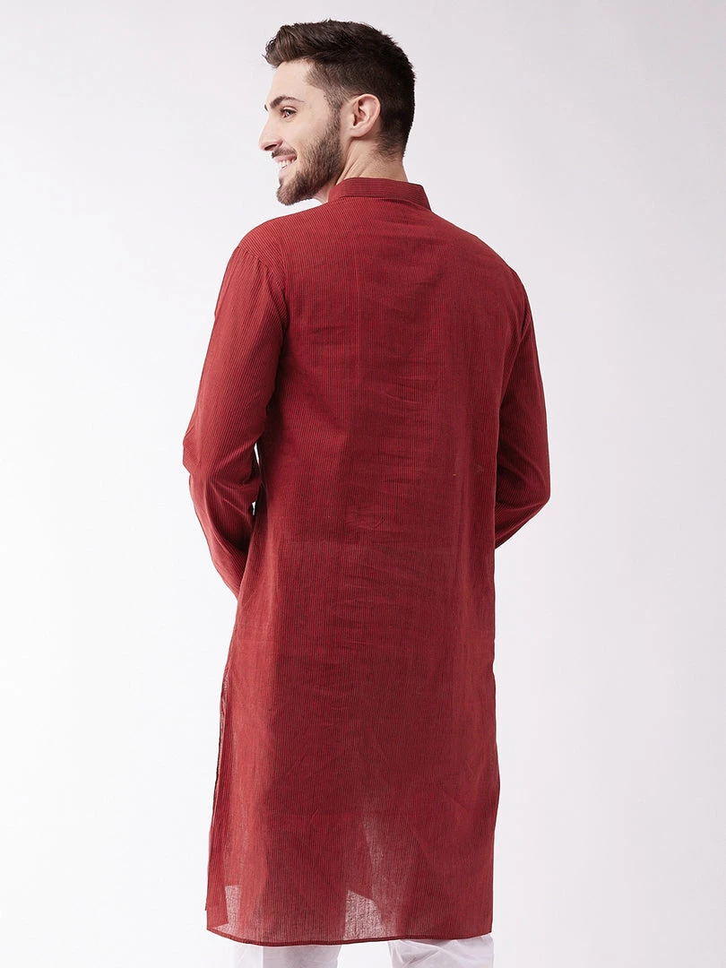 Vastramay Men's Maroon Pure Cotton Kurta 5 Vastramay Men's Maroon Pure Cotton Kurta
