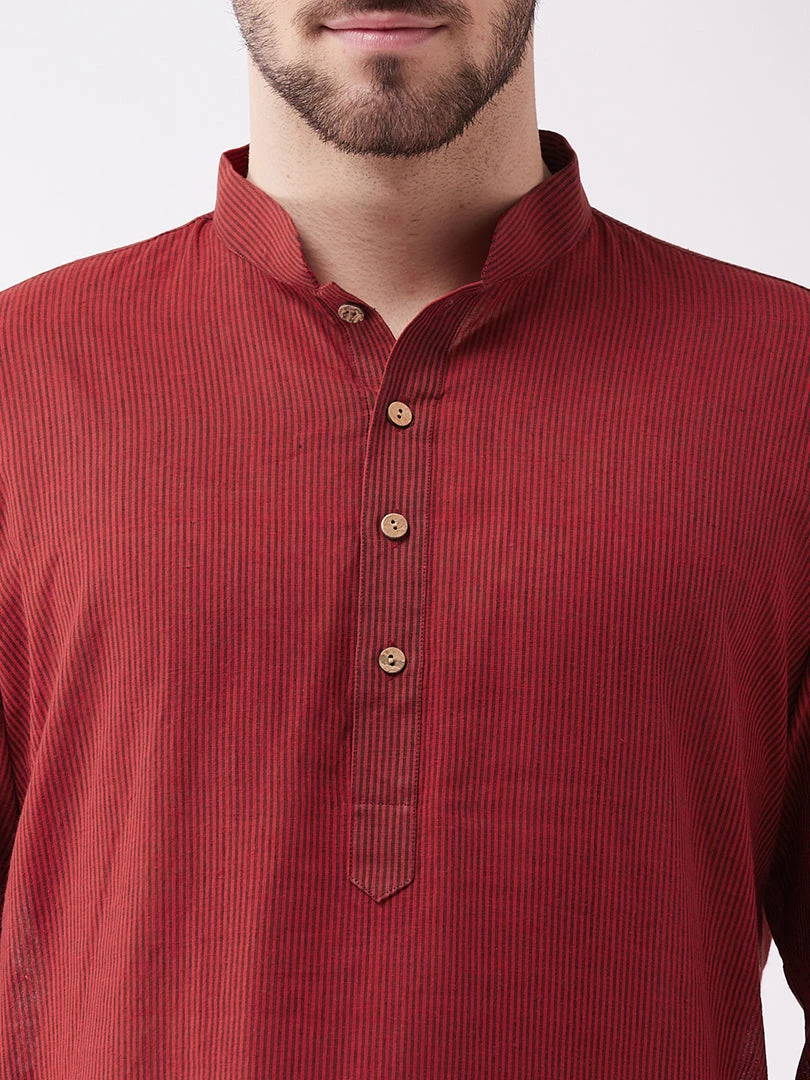 Vastramay Men's Maroon Pure Cotton Kurta 6 Vastramay Men's Maroon Pure Cotton Kurta